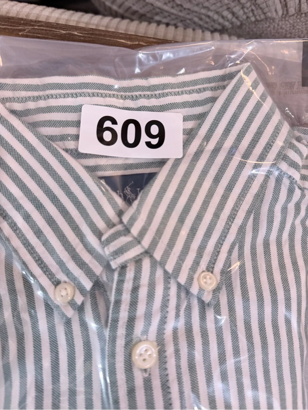 Ralph Lauren Boys Green/White Striped Cotton Button-Up Shirt M 10/12